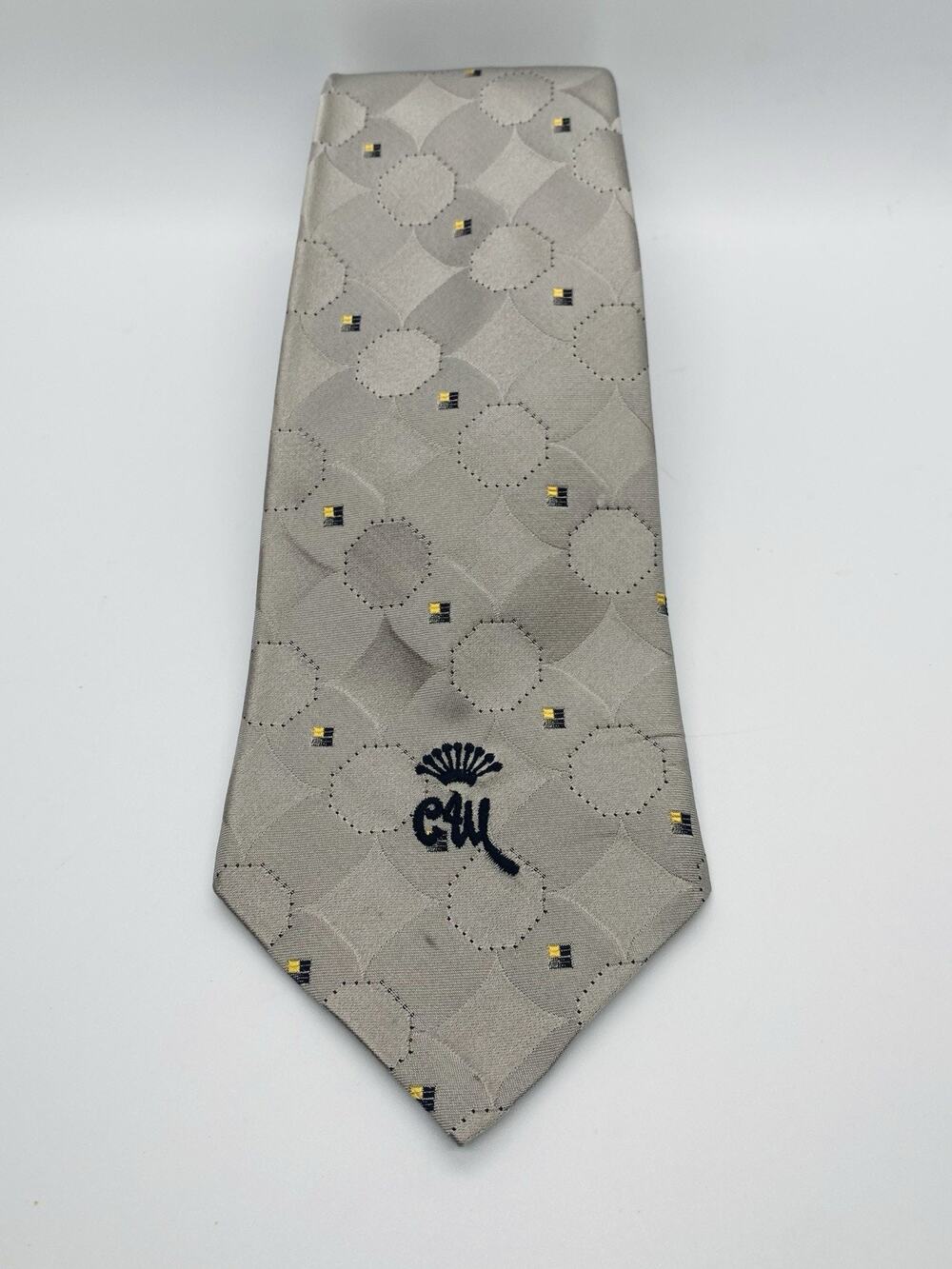 Neck Tie VTG Countess Mara 1970’s Silver Geometric Print Silk Tie Mod 54" x 4”